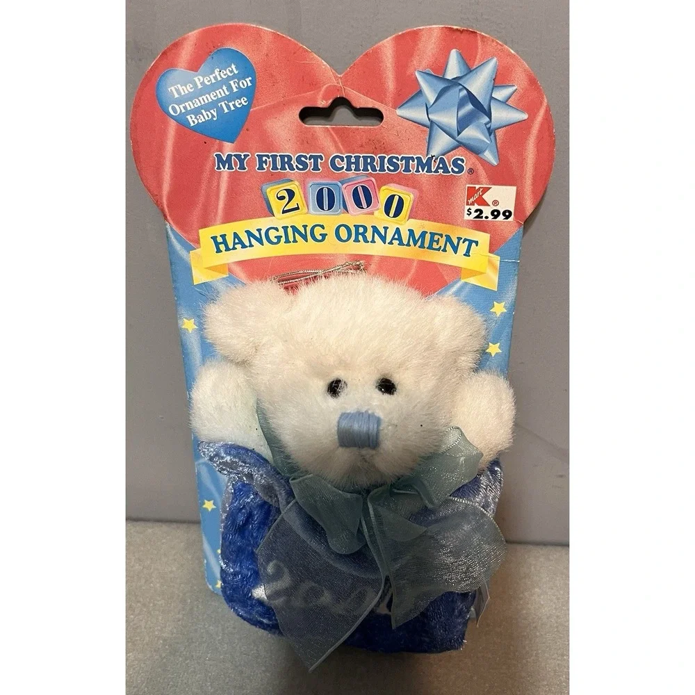 Vtg DanDee Baby Boy First Christmas 2000‎ Ornament Blue Teddy Bear Soft Plush
